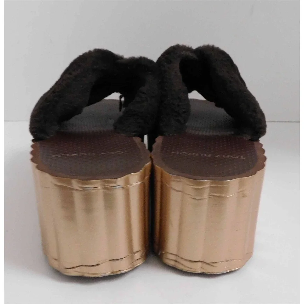 Tory Burch Brown Faux Fur Strappy Platform‎ Slides 9 M